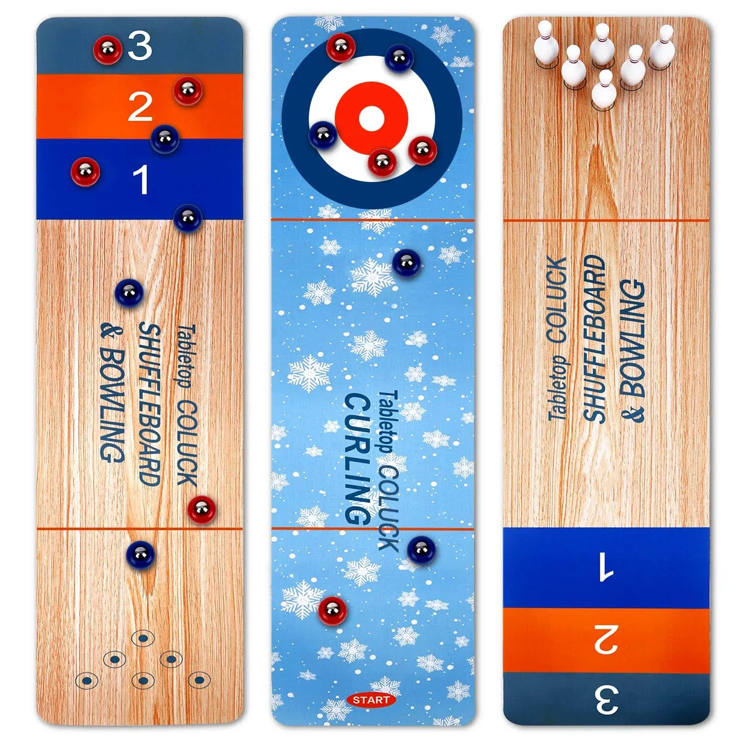 CoLuck Curling 3-in-1 Board Games - Shuffleboard Pucks and Bowling Ball and ...