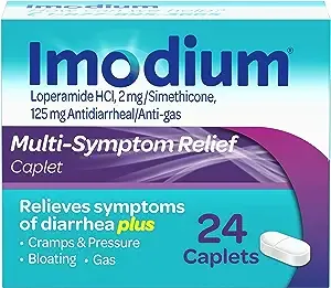 Imodium Multi-Symptom Relief Caplets with Loperamide Hydrochloride and Simethicone, Anti-Diarrheal Medicine for Treatment of Diarrhea, Gas, Bloating, Cramps & Pressure, 24 ct.
