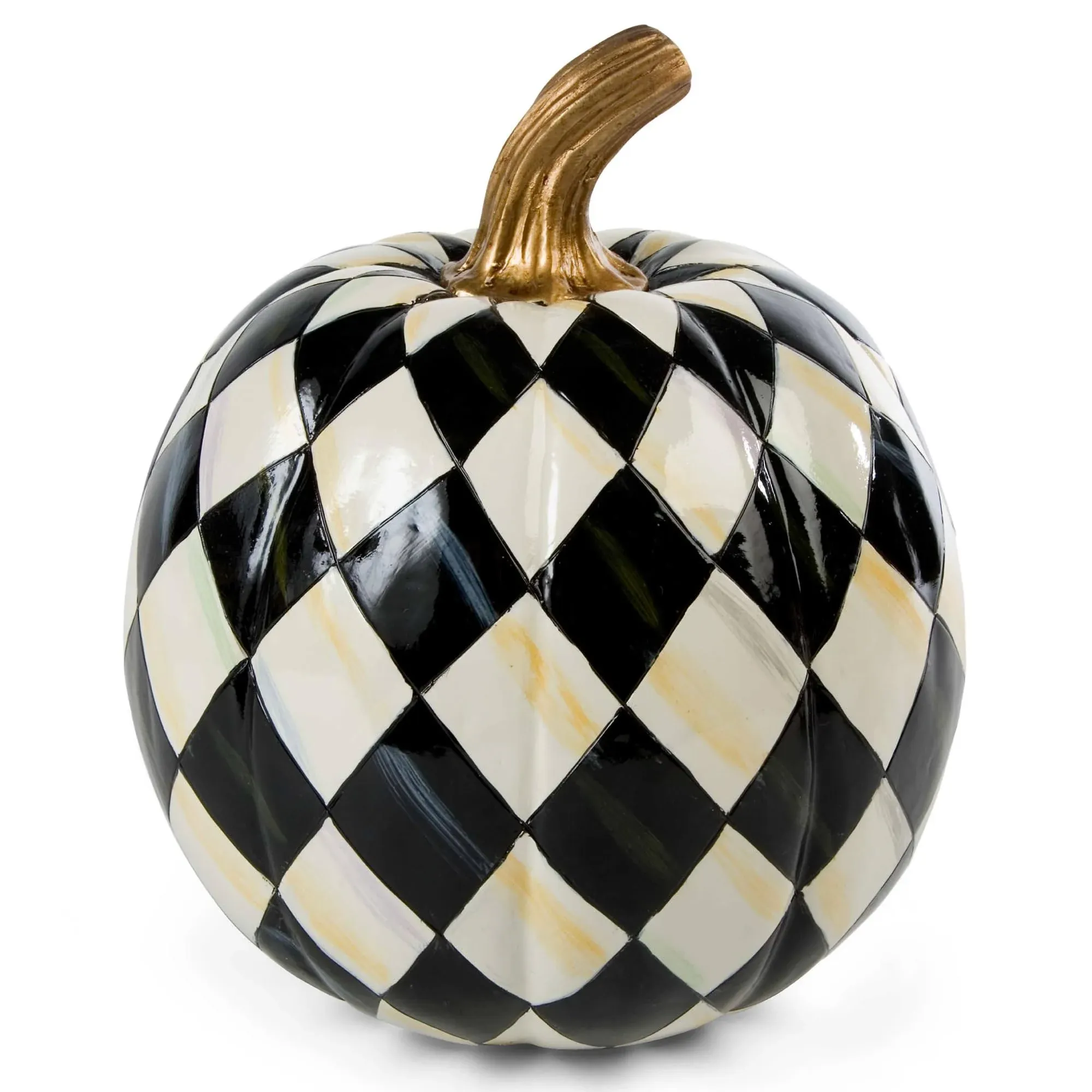 NEW Mackenzie Childs GLOSSY Color-Dragged COURTLY HARLEQUIN PUMPKIN 7.5&#034; tall