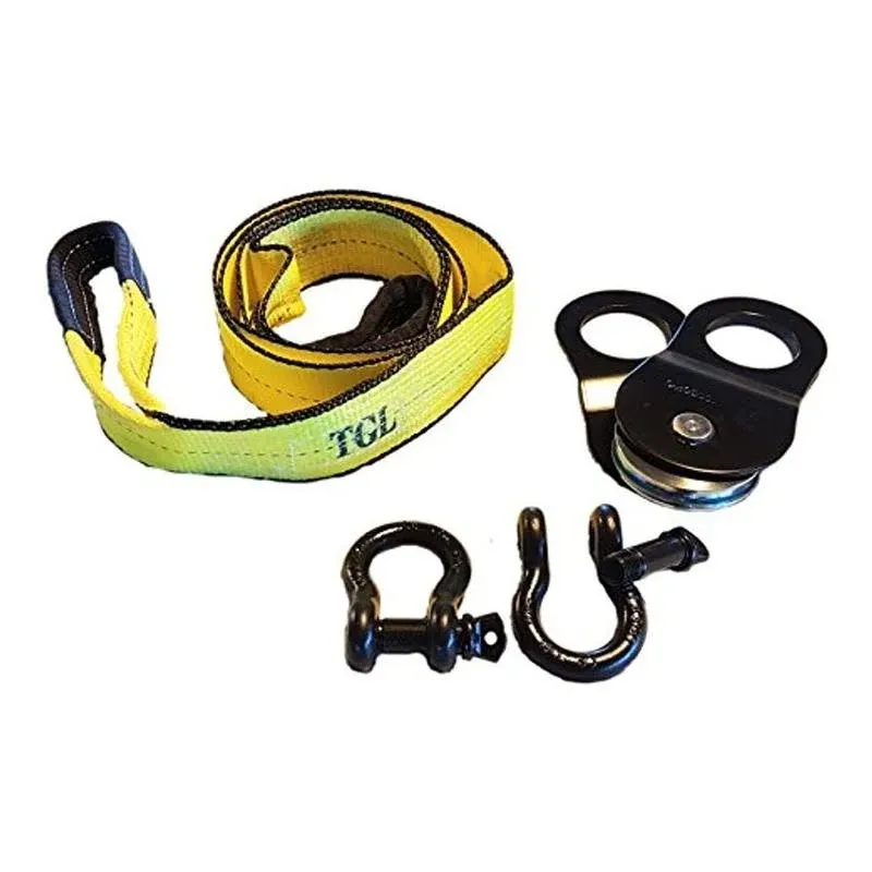 TGL 3 inch, 8 Foot Tree Saver Strap with 2 D Ring Shackles, 10 Ton Snatch Block