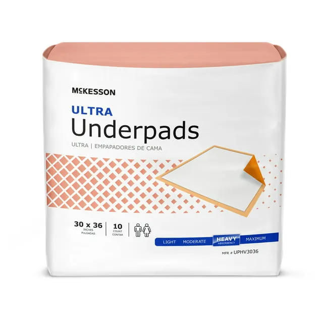 McKesson Ultra Underpads, Adult Incontinence Bed Pads, Chux, Disposable, Heavy Absorbency, 30 in x 36 in, 10 CountMcKesson Ultra Underpads, Adult Incontinence Bed Pads, Chux, Disposable, Heavy Absorbency, 30 in x 36 in, 10 Count