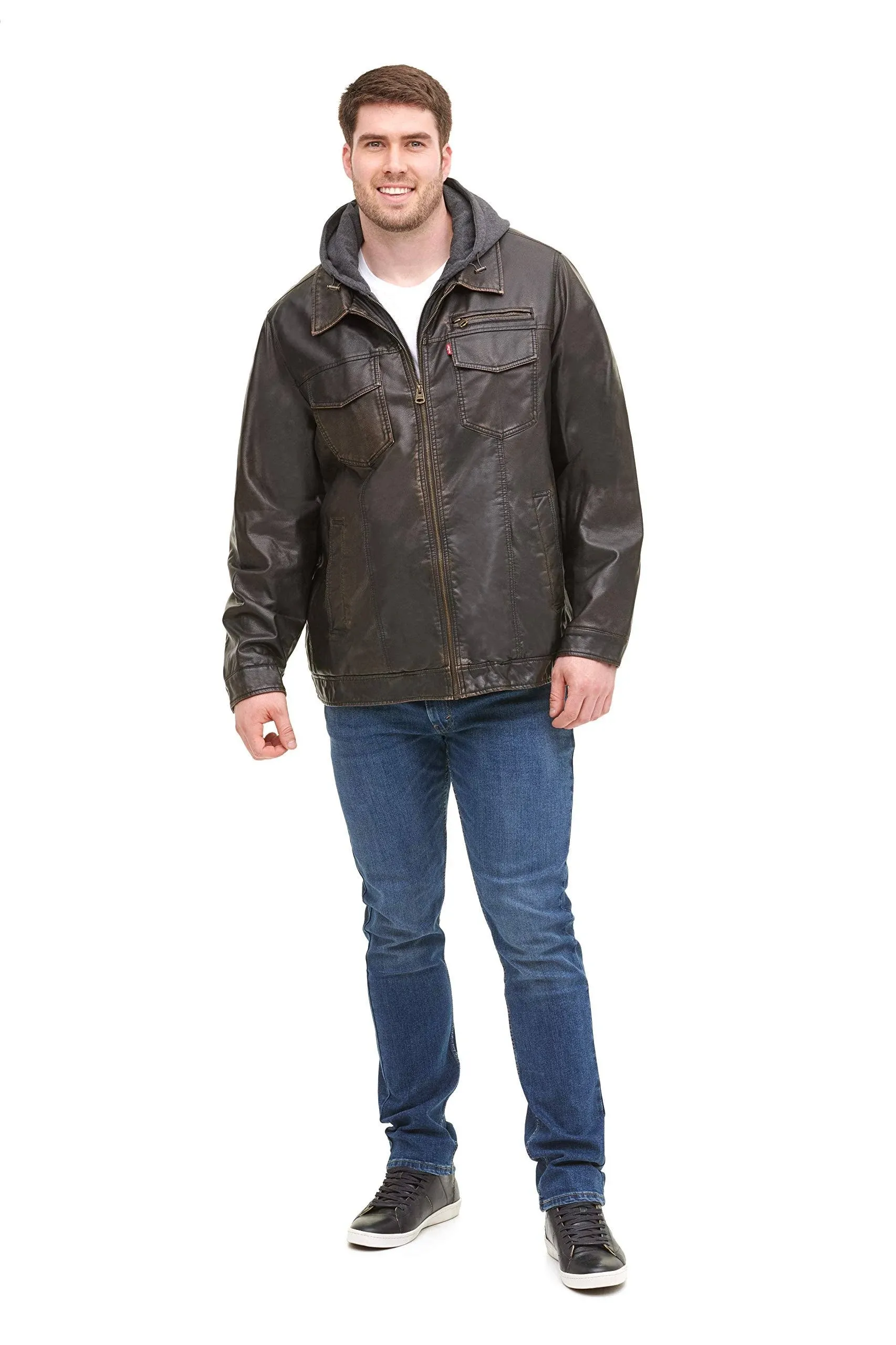 Levi's Men's Faux Leather Hooded Trucker Jacket