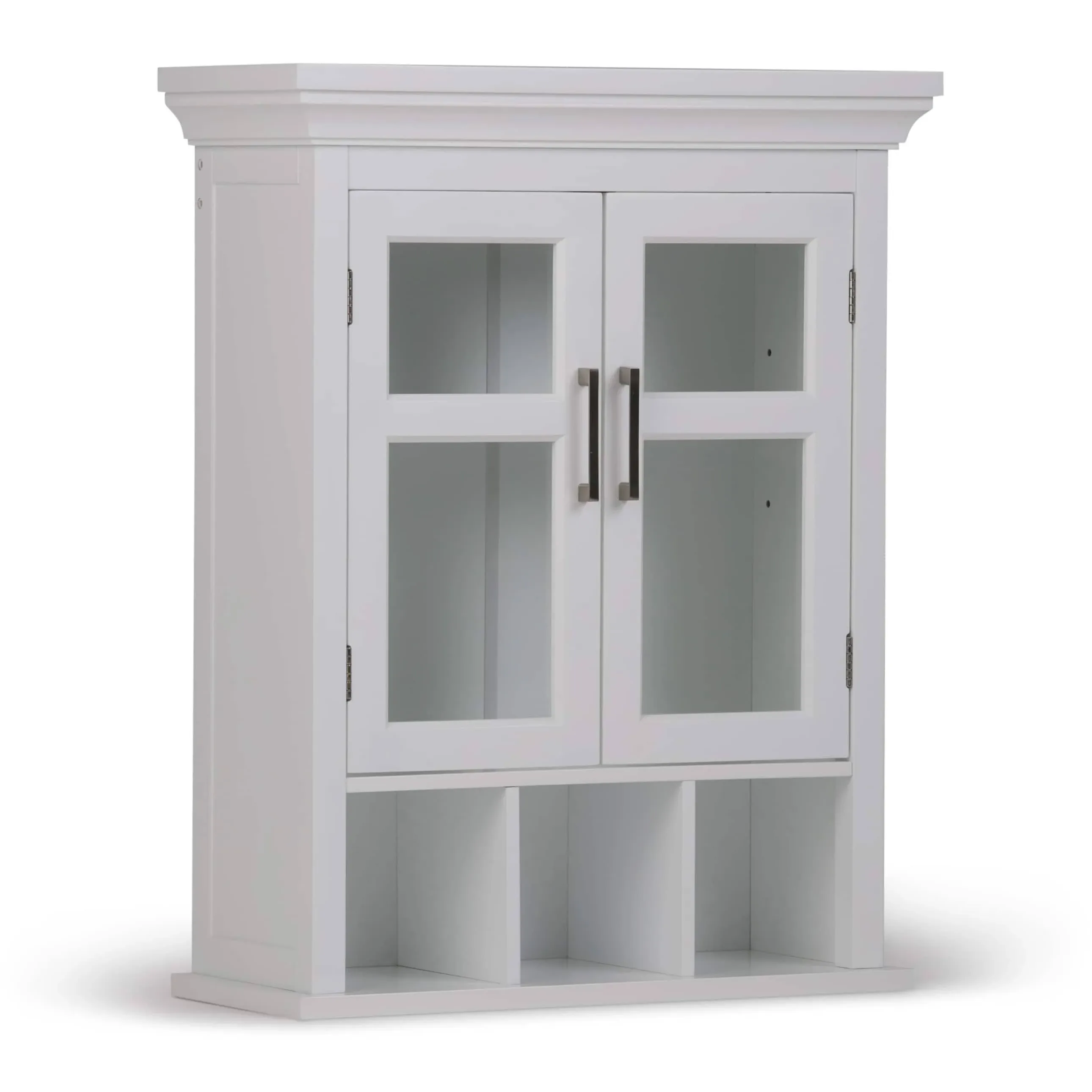 Simpli Home Avington Two Door Wall Cabinet with Cubbies in Pure White