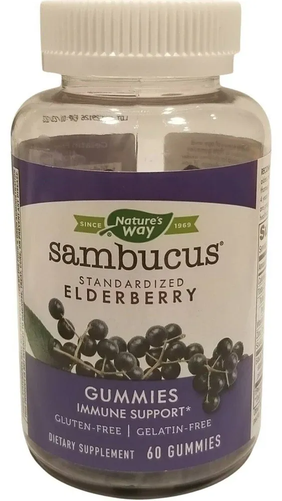 Nature's Way - Sambucus Elderberry - 3200 mg per Serving - Immune Support - with Vitamin C and Zinc - Gluten Free - Suitable for Vegetarians - 60 Gummies