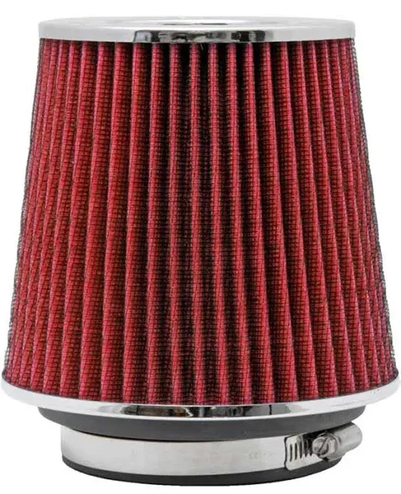 K&N Universal Air Filter Chrome Round Tapered Red - 4in Flange ID x 1.125in Flange Length x 5.5in H