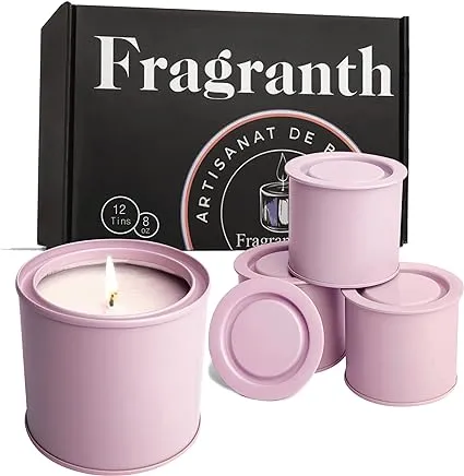 Pink Lavender Candle Tins 8 oz with Lids - 12-Pack of Candle Jars for Making Candles, Arts & Crafts, Storage - Empty Candle Jars with Lids