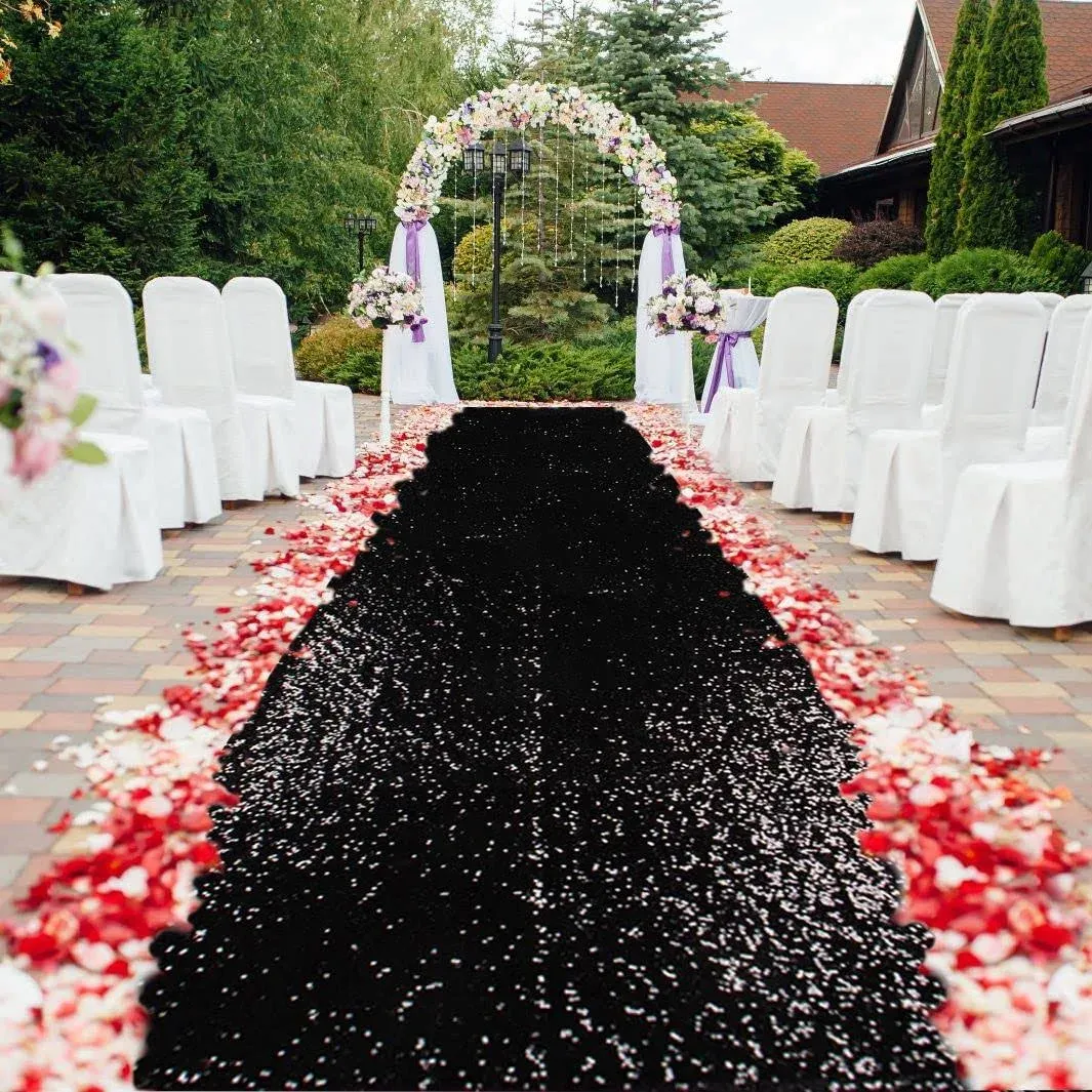 4x15Ft Black Aisle Runner for Wedding Ceremony Party Aisle Carpet Decoration