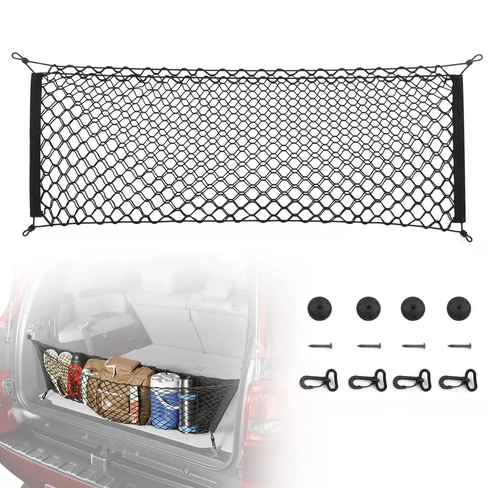 MICTUNING 2-Layer Heavy Duty SUV Truck Cargo Net, 43 x 23 inch Universal Truck Bed Net with Hooks, Adjustable Highly Elastic Storage Organizer Mesh