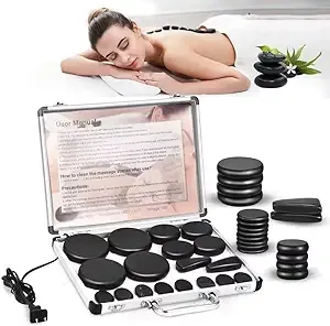 Hot Stones Massage Set with Warmer, 18 Pcs Hot Stones for Massage Hot Rocks Massage Stones with Heater Kit for Spa Warming Therapy Massage
