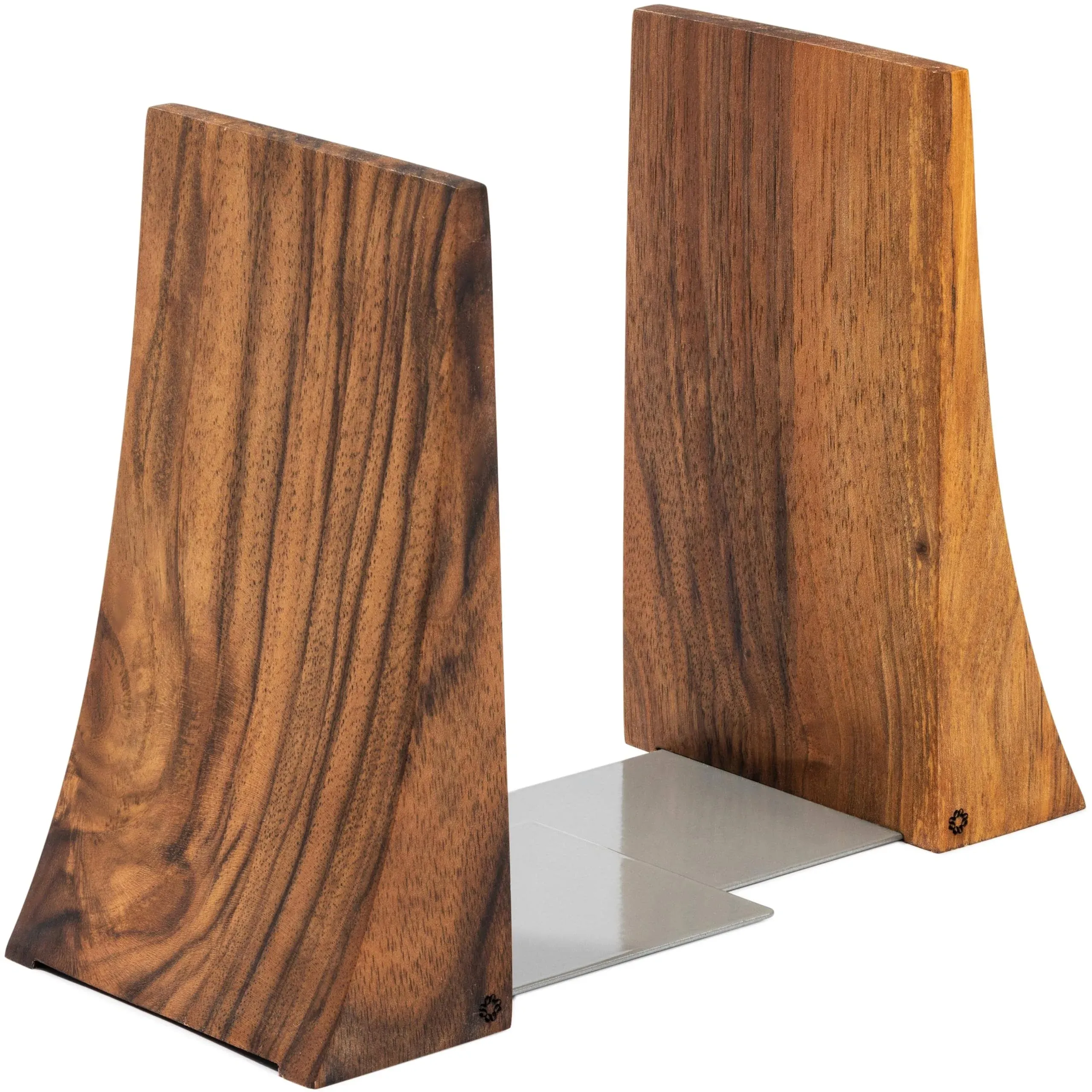  Book Ends for Shelves - Handmade Wooden Bookends with Metal Base, Walnut Tree 