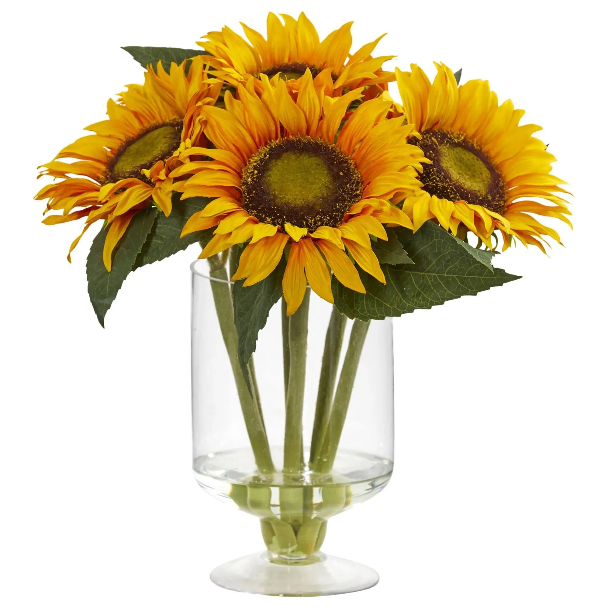 Nearly Natural 12in. Sunflower Artificial Arrangement in Glass Vase