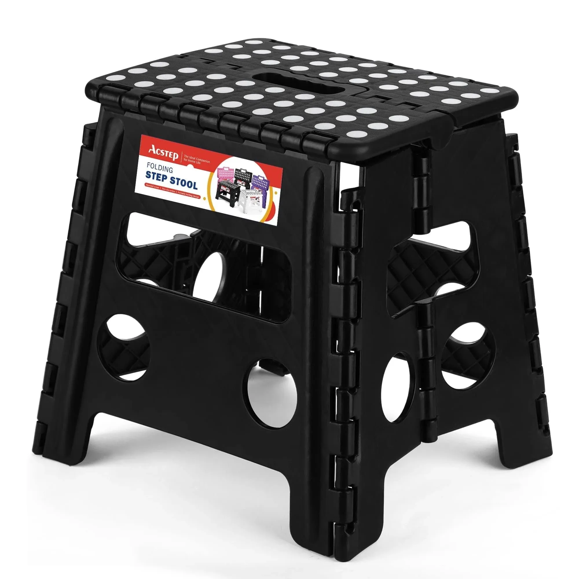 13 in. Plastic Folding Step Stool with Handle for Fishing Camping Garden