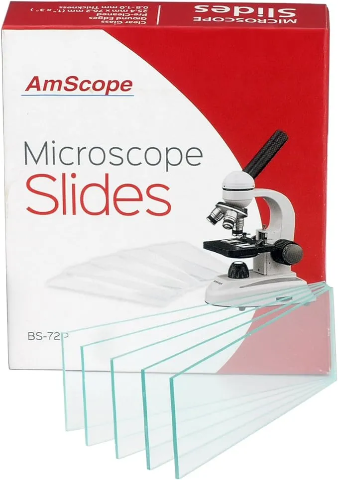 AmScope 72 pcs. Blank Microscope Slides, Pre-Cleaned Glass Slides for Microscopes