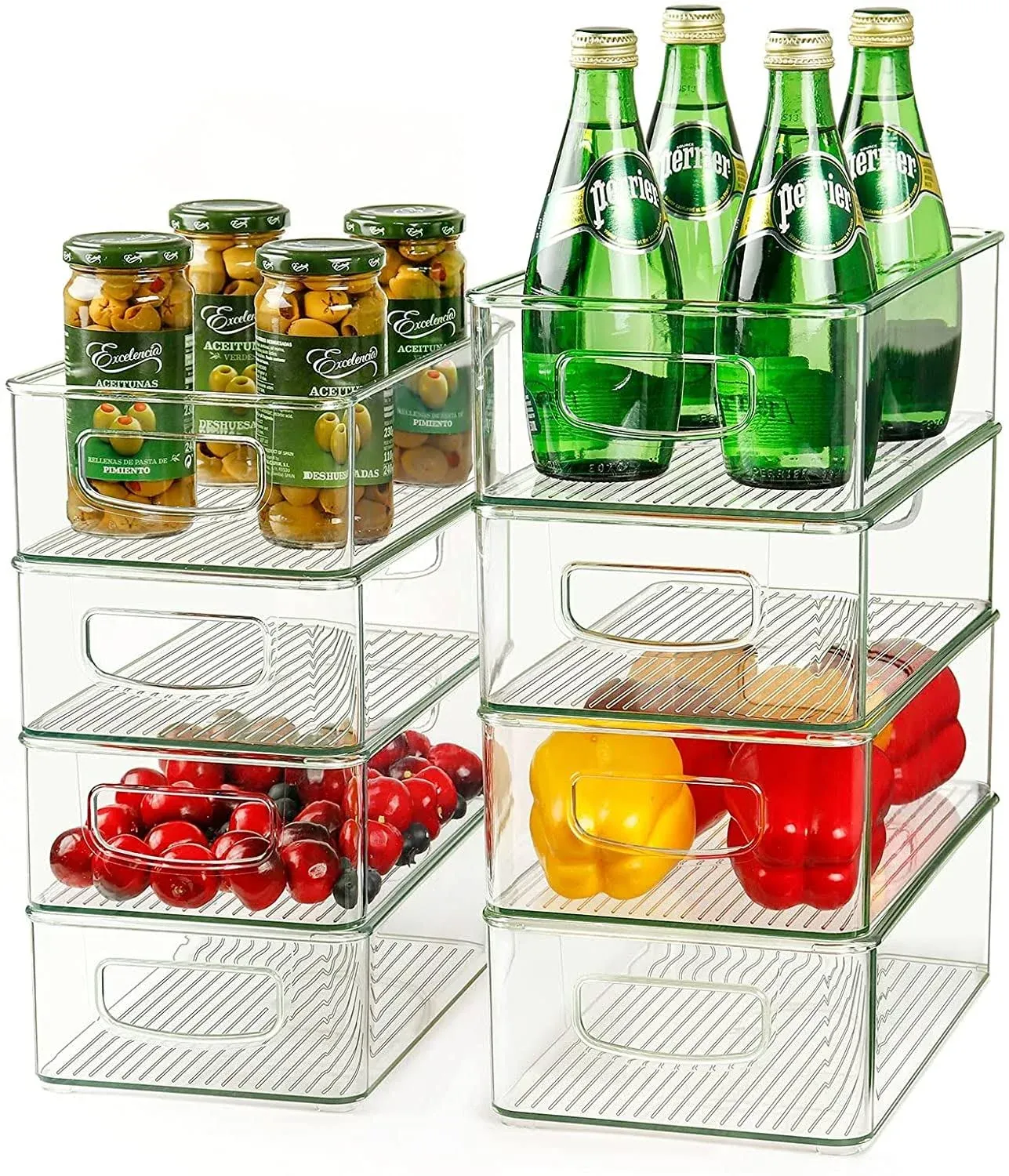 Set of 8 Refrigerator Organizer Bins (4 Large &amp; 4 Medium Sizes) - Stackable Frid