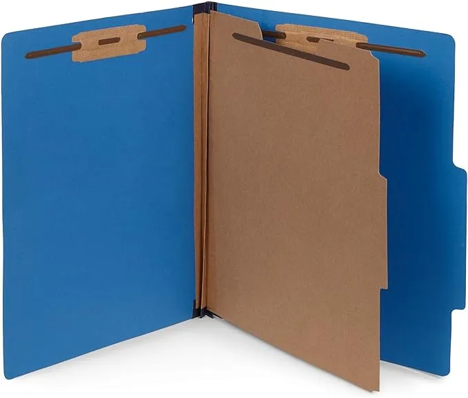 10 Dark Blue Classification Folders - 1 Divider - 2 inch Tyvek Expansions - Durable 2 Prongs Designed to Organize Standard Medical Files, Office