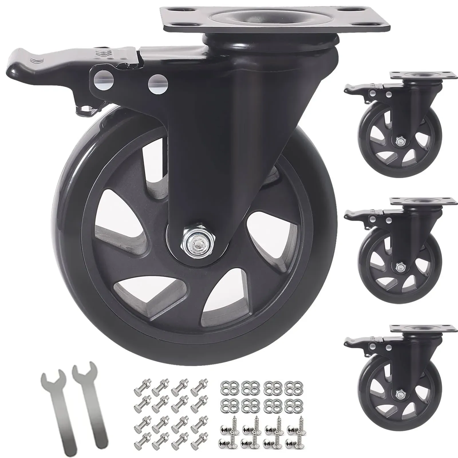 5 Inch Caster Wheels Heavy Duty with Brake2200LbsSw<wbr/>ivel Plate Casters Set Of 4