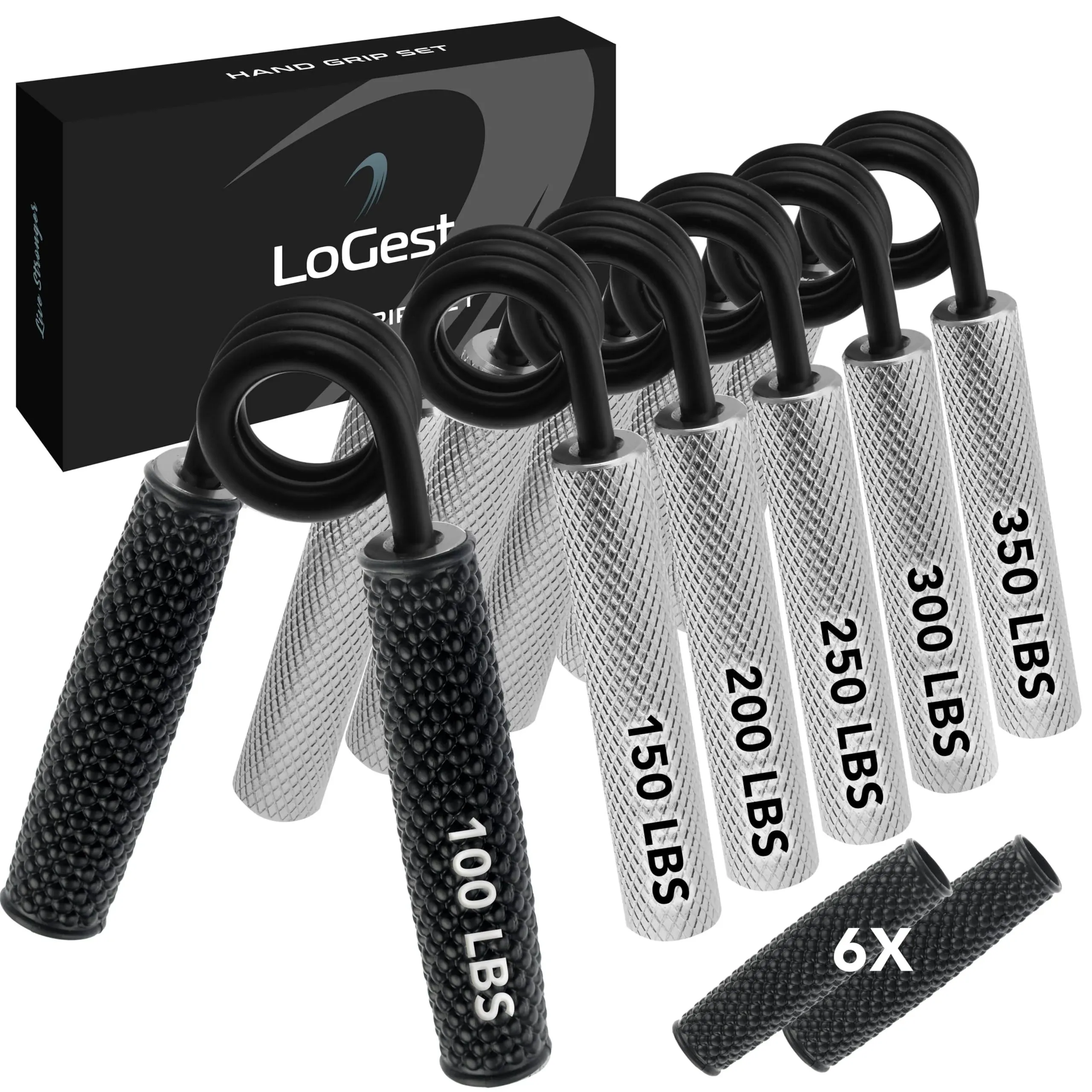 Logest Metal Hand Grip Set 100LB-350LB 6 Pack No Slip Heavy-Duty Grip ...