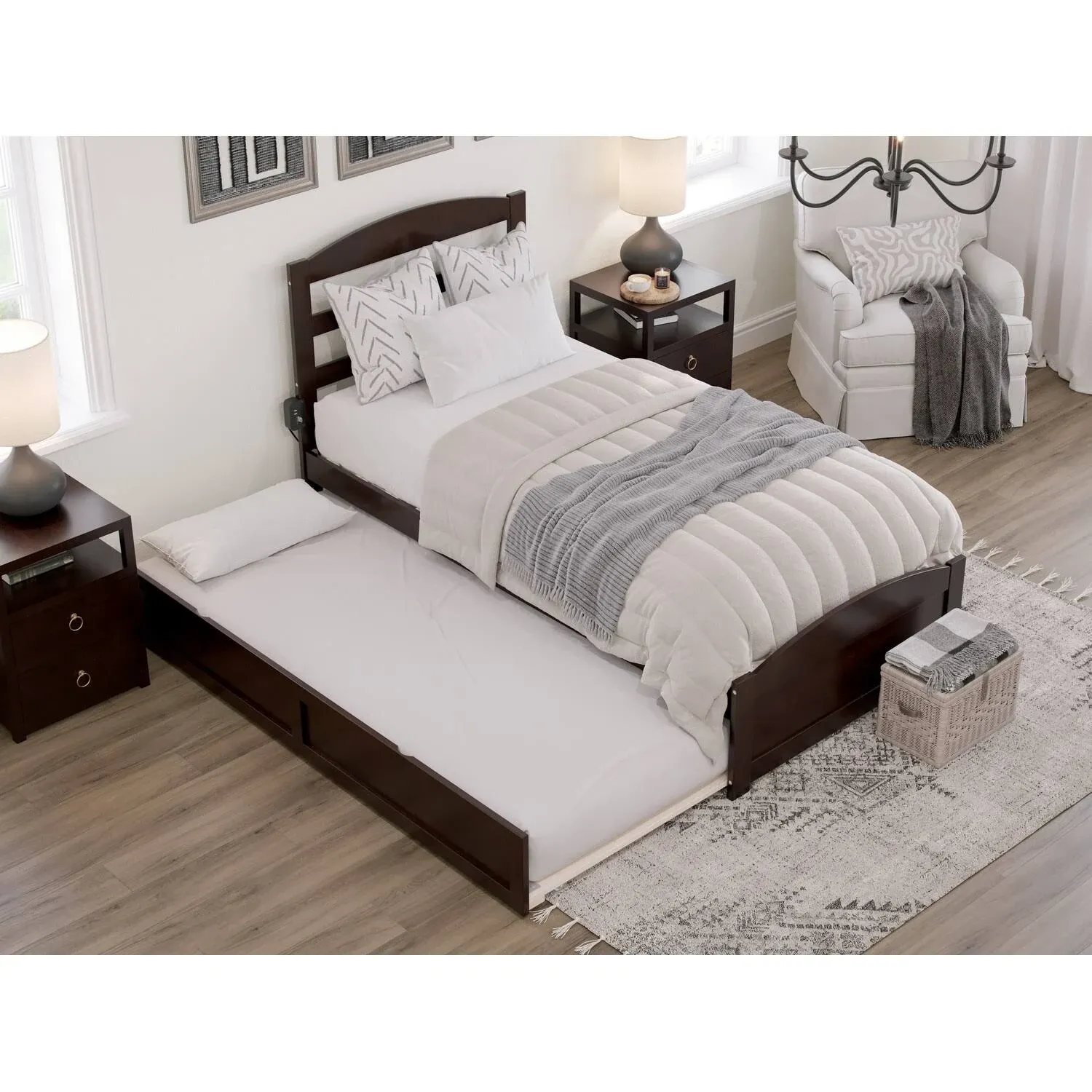 AFI Furnishings Warren Espresso Queen Platform Bed with Footboard and Twin XL Trundle