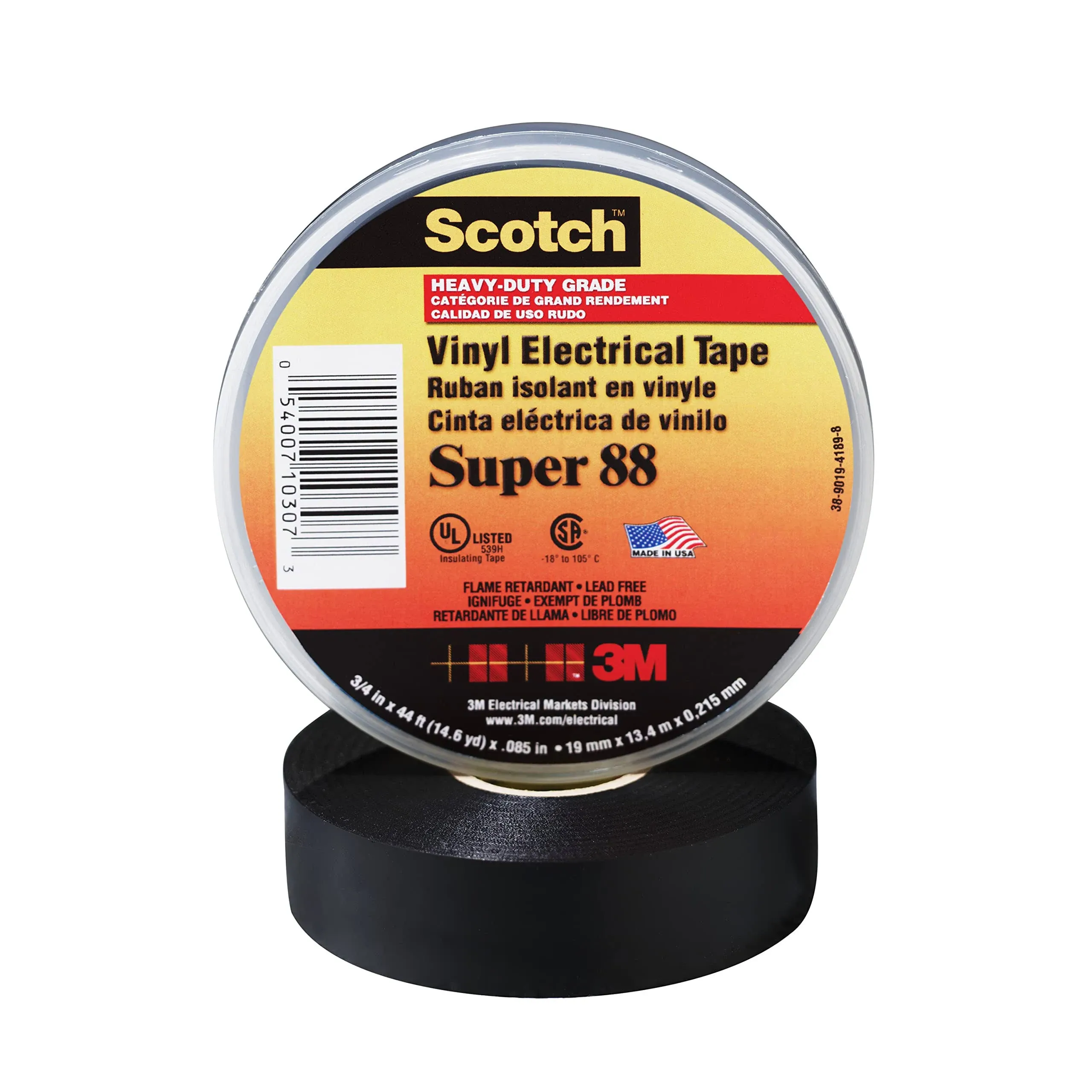 3M 88-Super-3/4x44FT Vinyl Electrical Tape Super 88, 3/4 in x 44 ft, Black3M 88-Super-3/4x44FT Vinyl Electrical Tape Super 88, 3/4 in x 44 ft, Black