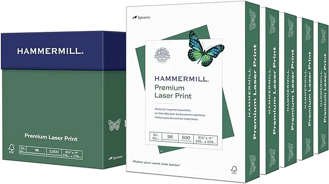 Hammermill Premium Laser Printer Paper, 8.5" x 11", Letter Size - 5 Ream, 2,500 Sheets