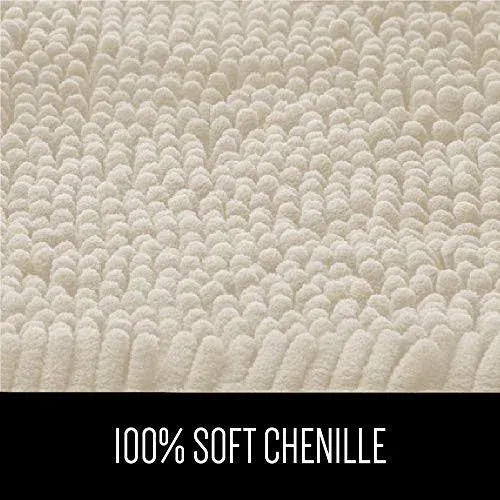 Gorilla Grip Bath Rug Mat 36x24, Thick Soft Absorbent Chenille, Rubber Backing Quick Dry Microfiber Mats, Machine Washable Rugs for Shower Floor, Bathroom Runner Bathmat Accessories Decor, Ivory Cream