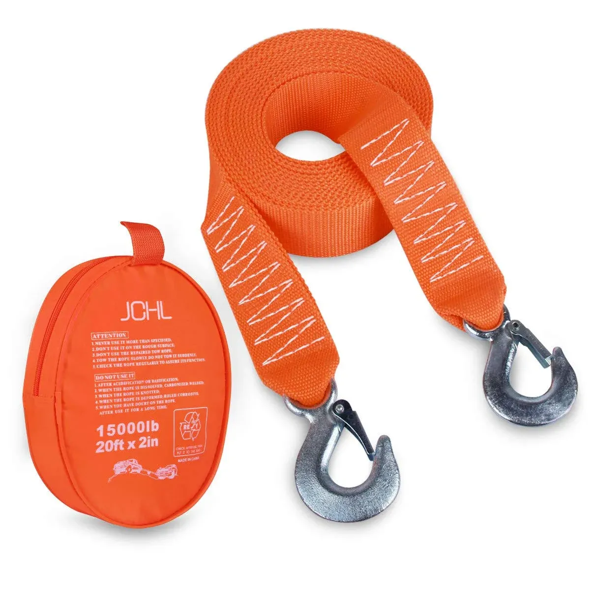 Tow Strap Heavy Duty With Hooks 2\x9dx20\x99 15000lb Recovery Strap 68 Tons Towing Str