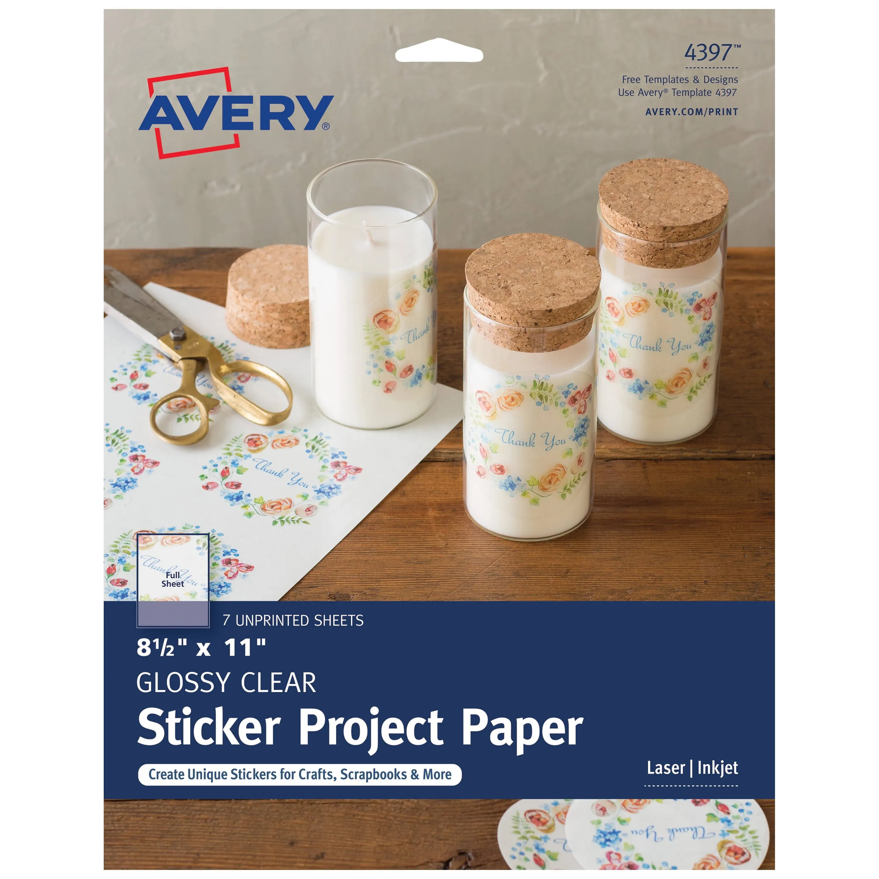 Avery Full-Sheet Sticker Project Paper 8.5"x11" 7 Sheets-Clear