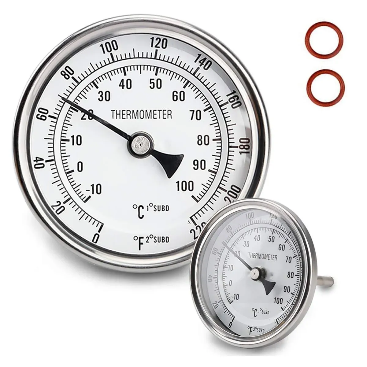 Dial Thermometer, Stainless Steel Thermometer for Home Brewing, 1/2 NPT Kettle Thermometer with Lock Nut & O-Ring(3" Face)