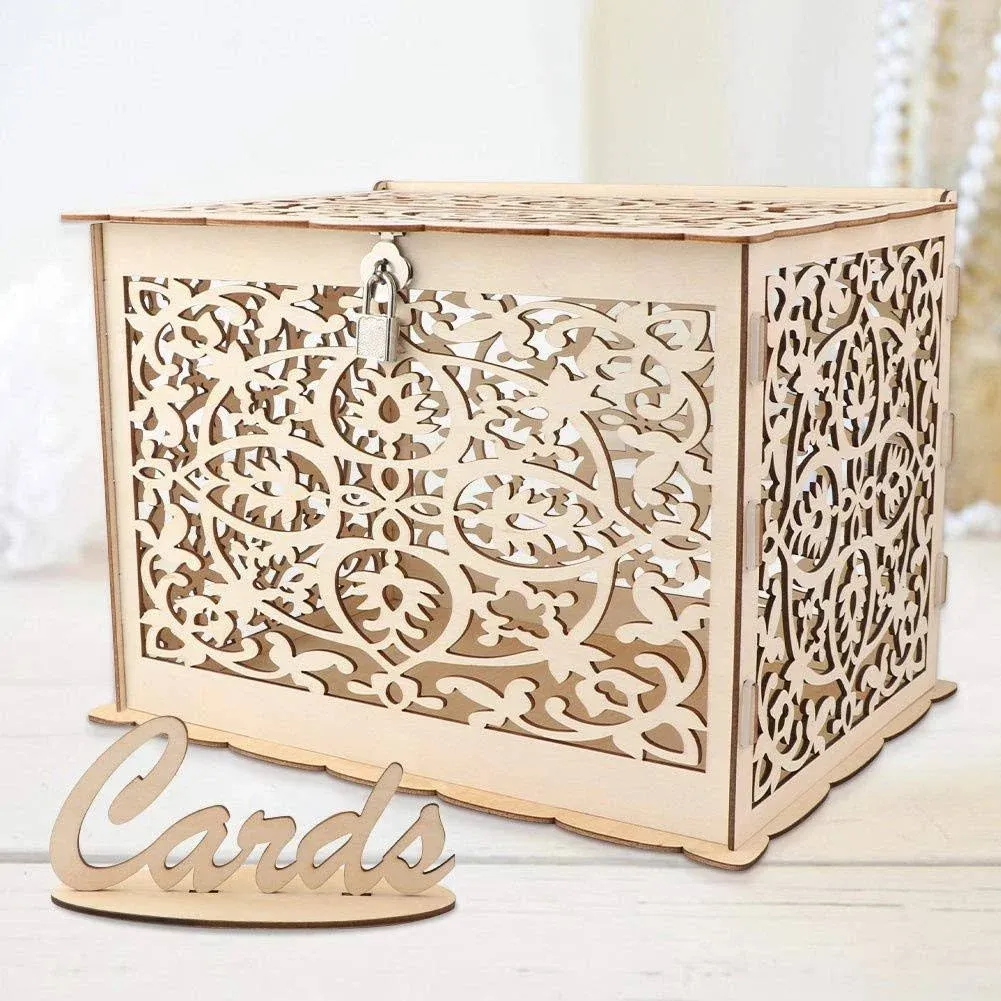 OurWarm DIY Wedding Card Box with Lock Rustic Wood Card Box Gift Card Holder Card ...