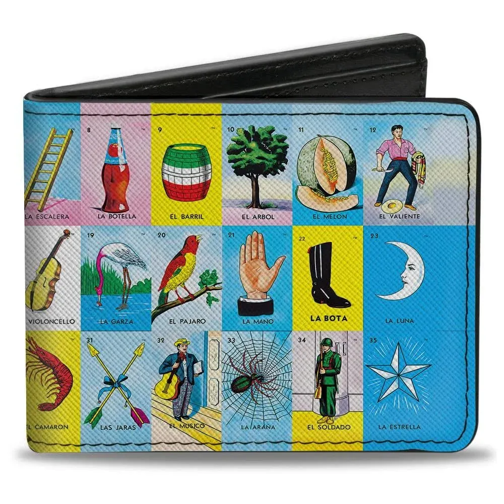 Buckle-Down Men's Loteria Wallet, Bifold, Tabla Board Blocks, Vegan Leather, 4.0" x 3.5"