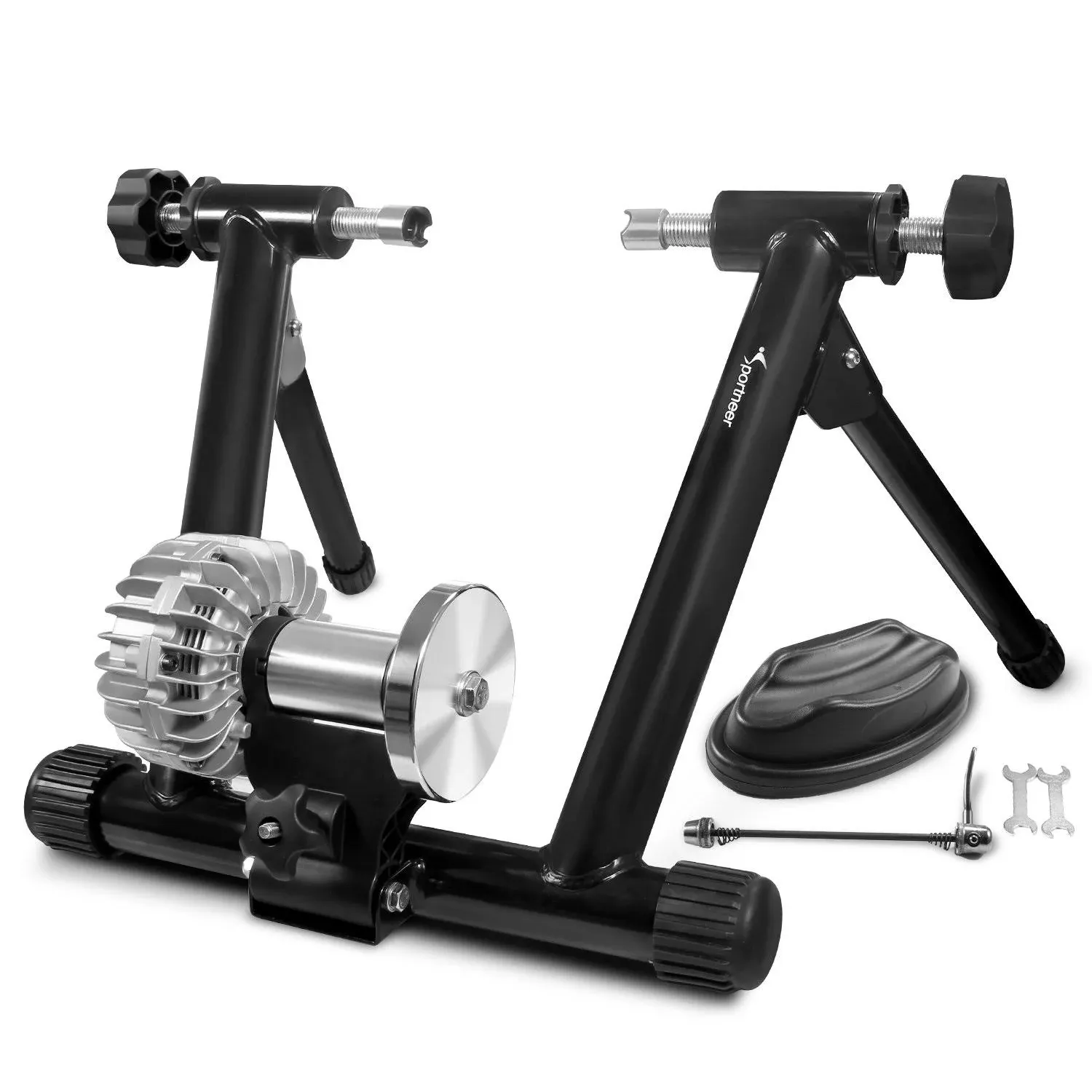 Sportneer Fluid Indoor Bike Trainer Stand - Indoor Riding Cycling Exercise Stationary Bicycle Stands Trainers with Noise Reduction Wheel for Road Bike Black 21.3 x 7.9 x 25.2"