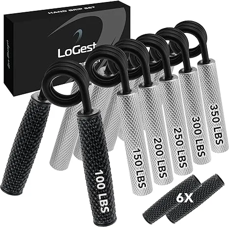 Logest Metal Hand Grip Set, 100LB-350LB 6 Pack 50LB-350LB 7 Pack No Slip Heavy-Duty Grip Strengthener with Gift Box, Great Wrist & Forearm Hand Exerciser, Home Gym, Hand Gripper Grip Strength Trainer