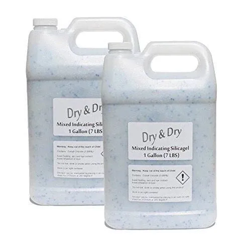 2 Gallon (14.5 LBS) "Dry & Dry" High Quality Blue & White Mixed Silica Gel Desiccant Beads - Rechargeable Beads