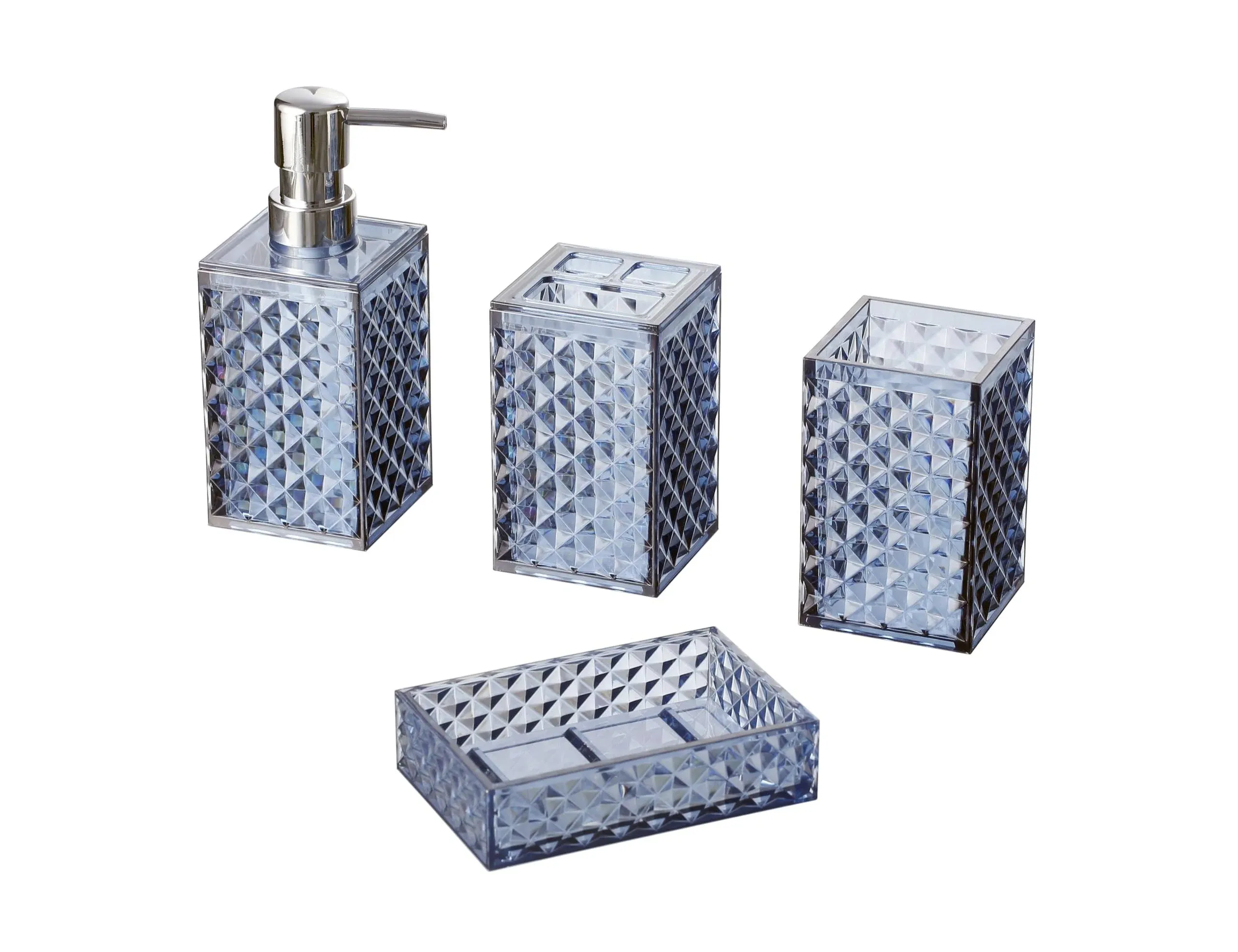 A+KCEYON Blue Bathroom Accessories Set 4 Pcs Navy Blue Bathroom Accessories Toothbrush Holder Soap Dispenser Set Contain Soap Dish Tumbler Diamond