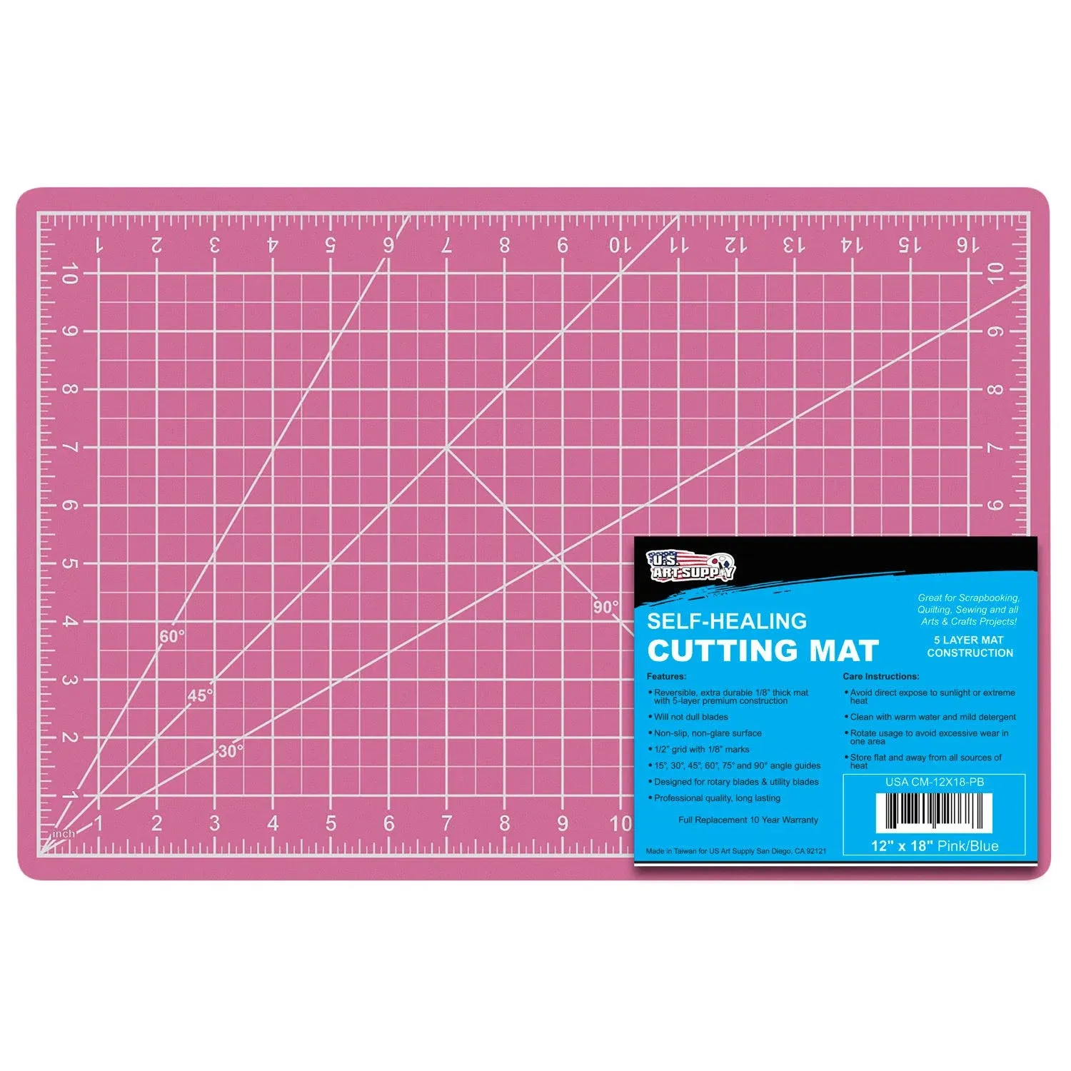 12&#034; x 18&#034; PINK/BLUE Self Healing 5-Ply Double Sided Durable Cutting Mat