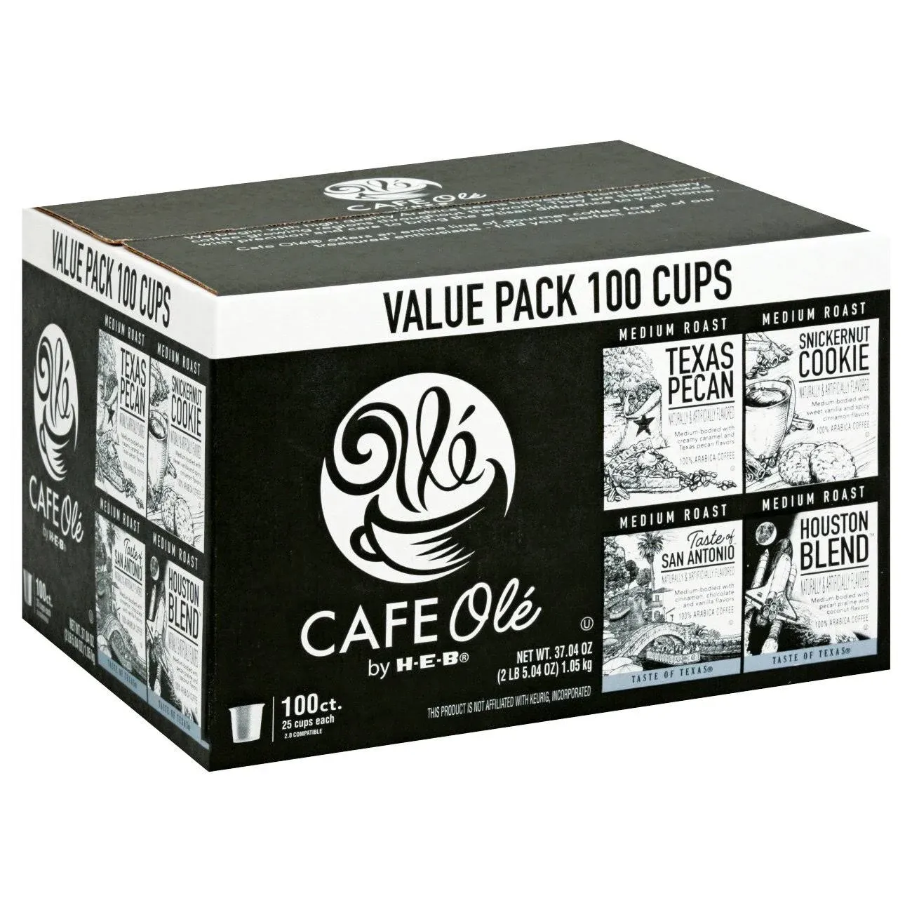 100 Cups- Cafe Ole Value Pack-texas Pecan San Antonio Houston and Snickernut Cups