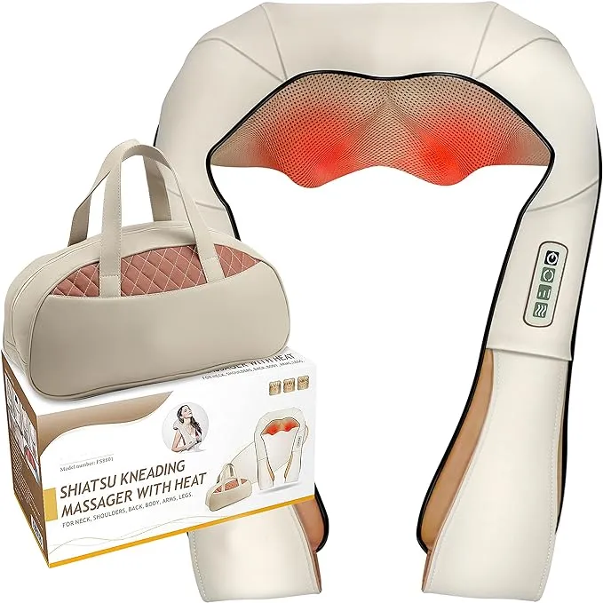 FS8801-BLK Shiatsu Neck and Back Massager with Heat Deep Kneading Massage for Neck, Shoulders, Back, Legs, Feet for Home, Office, Car - Black