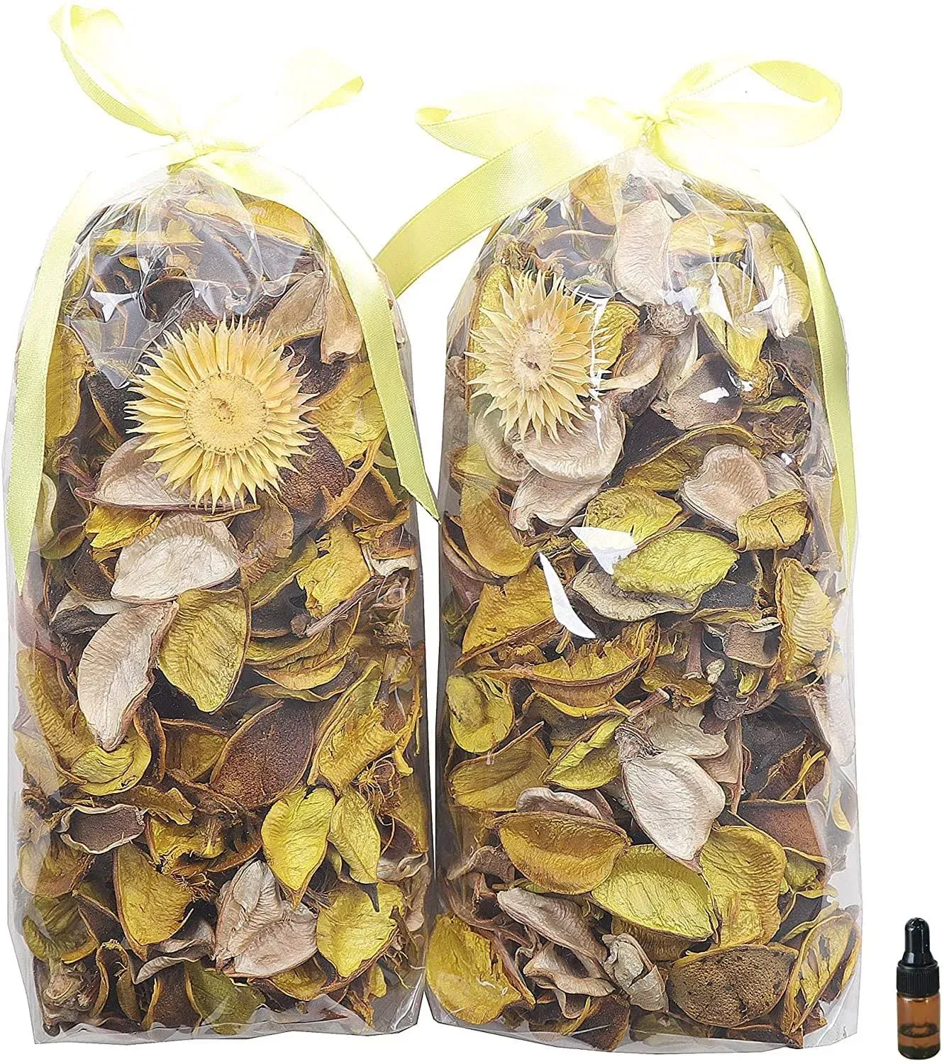 Qingbei Rina Yellow Potpourri Bowl Filler, Lemon Scented Potpourri Bags, Spring Decorative Dried Flowers, Home Fragrance Perfume Petal,Vase Decor,2