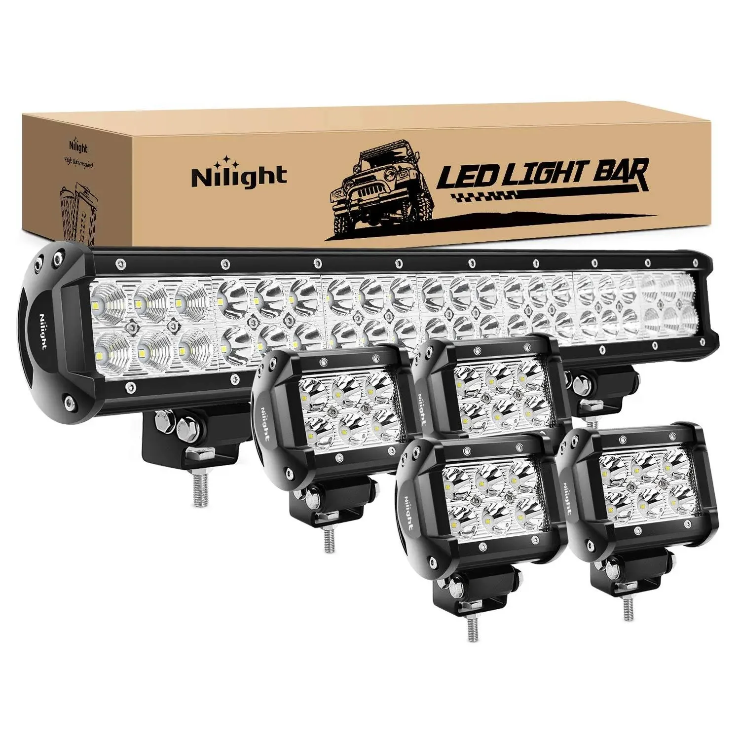 Nilight - ZH003 20Inch 126W Spot Flood Combo Led Light Bar 4PCS 4Inch 18W Spot 2