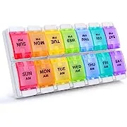 AM PM Weekly 7 Day Pill Organizer, Large Daily Pill Cases with Easy Push Butt...