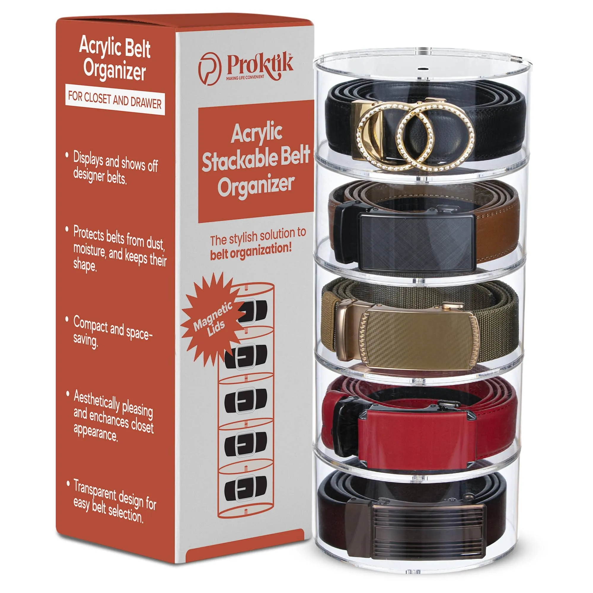 PROKTIK Acrylic Belt Organizer 5 Layer Belt Holder Belt Storage Belt Organize...