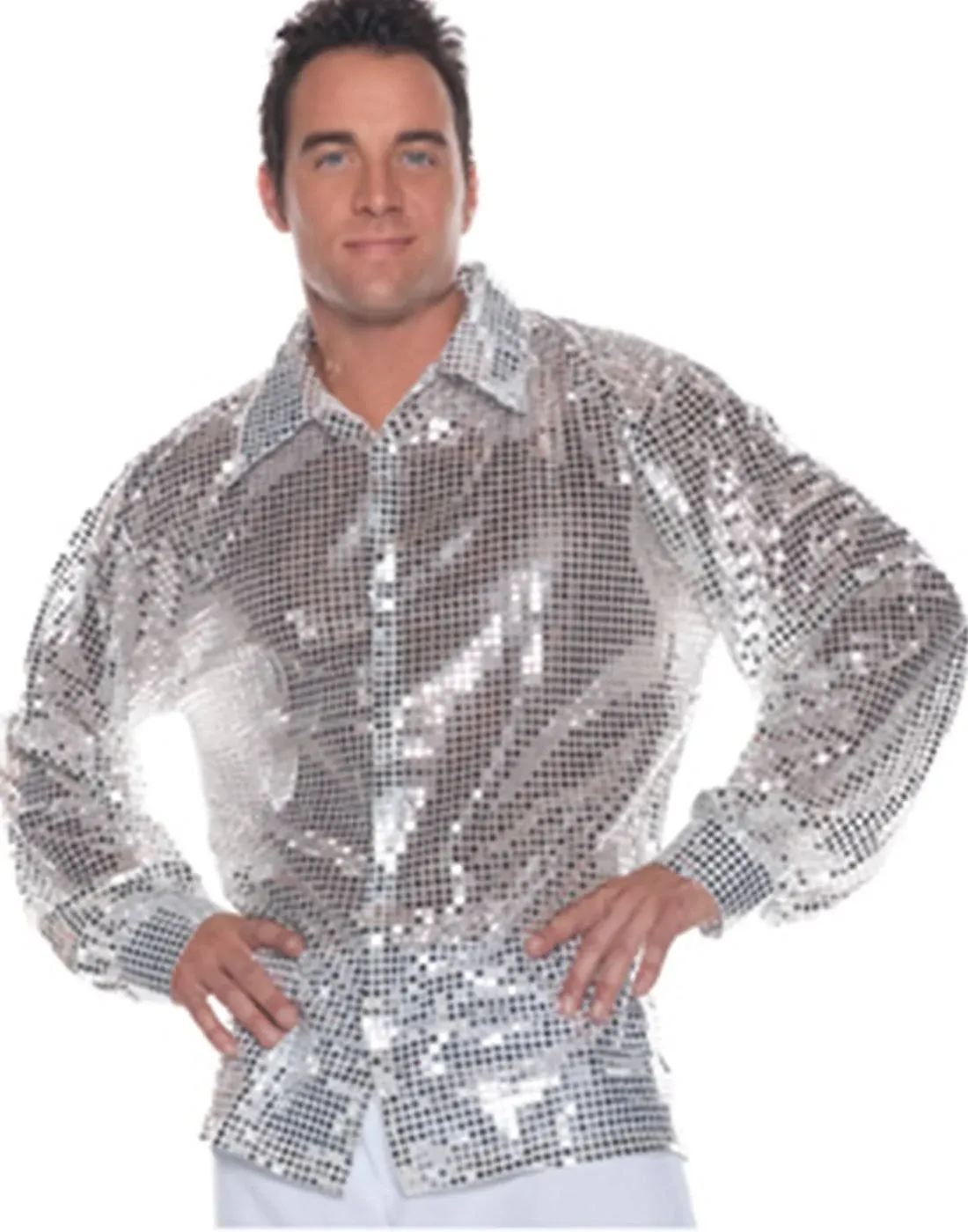 Silver Sequins 1970'S Disco Shirt Mens Halloween Party Costume Accessory 2X