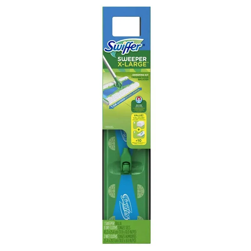 Swiffer Sweeper Dry + Wet XL Sweeping Kit (1 Sweeper,8 Dry Cloths, 2 Wet Cloths)