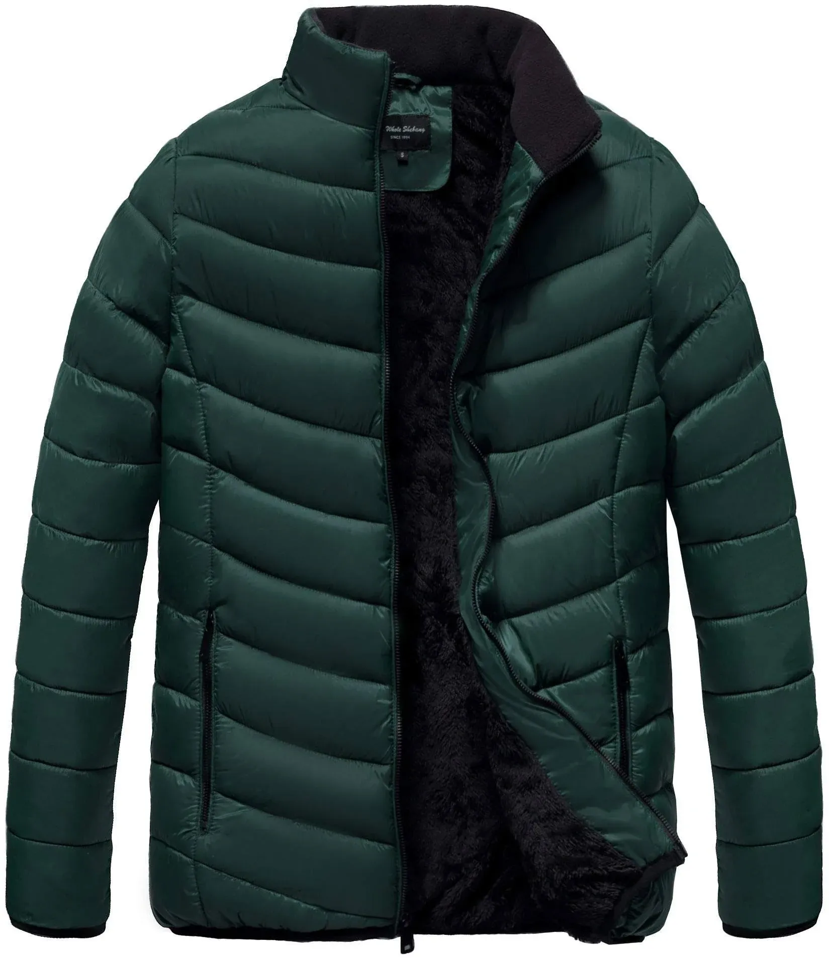 The Whole Shebang Men's Classic Warm Puffer Bomber Jacket Faux Fur lining, Hunter ...