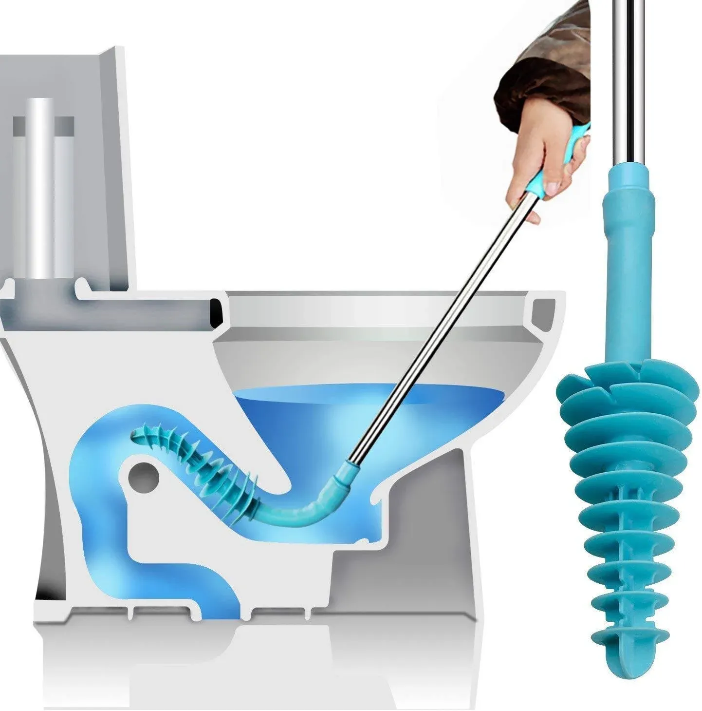 Samshow Toilet Plunger Toilet Dredge Designed for Siphon-Type, Power Cleaned Toilet Pipe, Patented, Environmentally Friendly, Stainless Steel Handle with Wall Hook