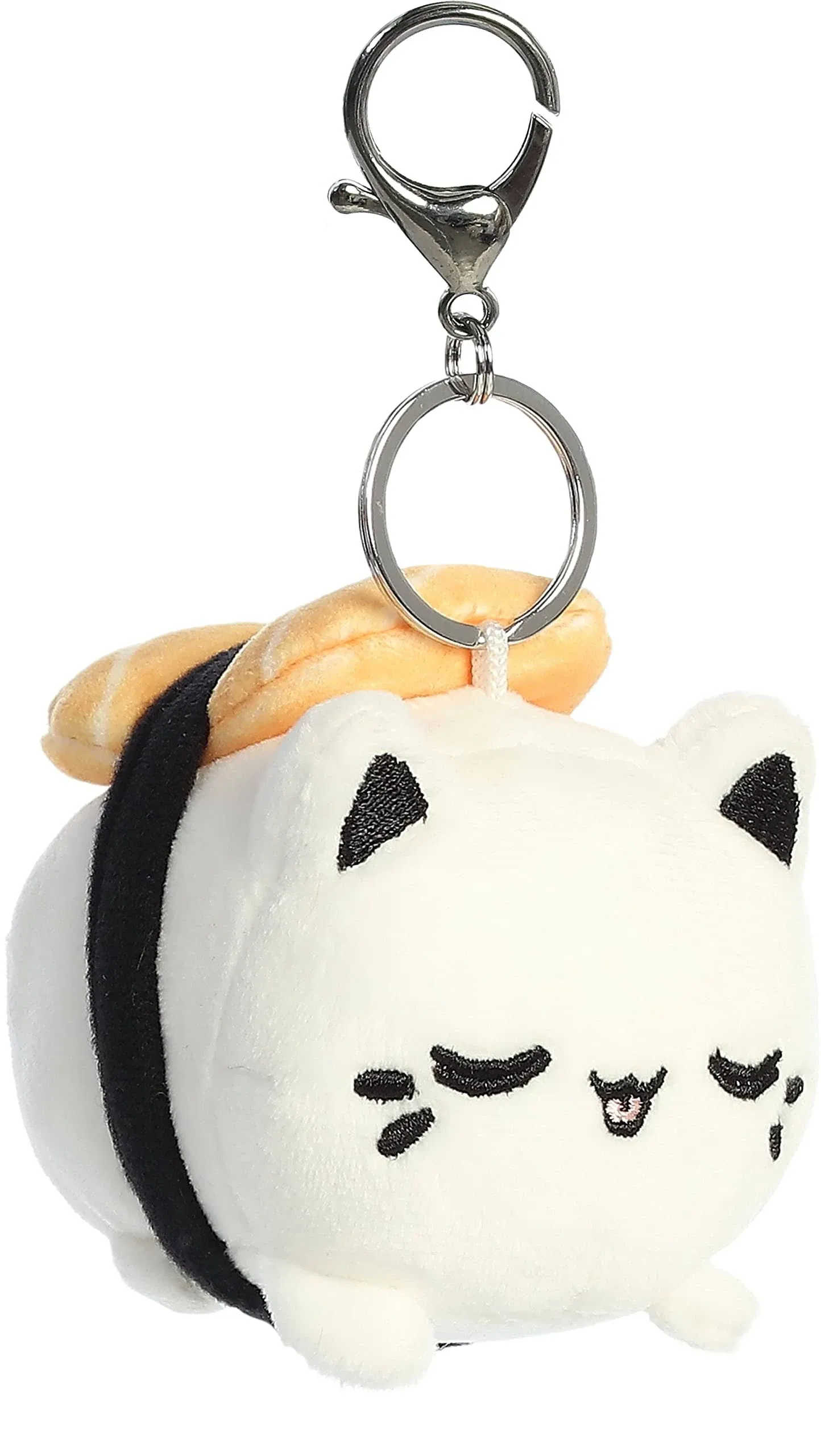 Aurora® Enchanting Tasty Peach® Salmon Sushi Meowchi Keychain Stuffed Animal - Bright & Colorful Design - Showpiece Plush - White 3.5 Inches