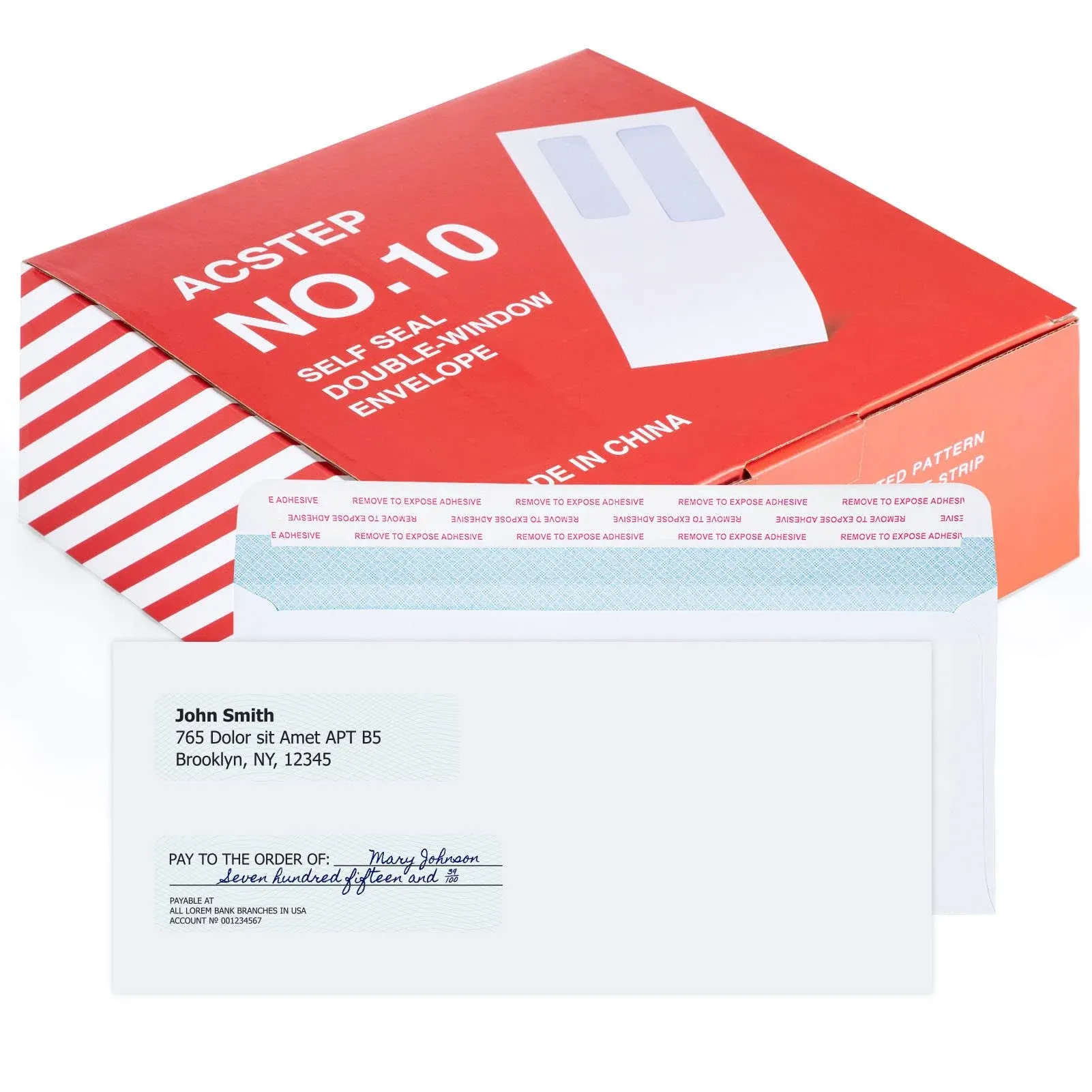 Acko #10 500Pack Double Window Envelopes Self Seal Security Envelopes For ...