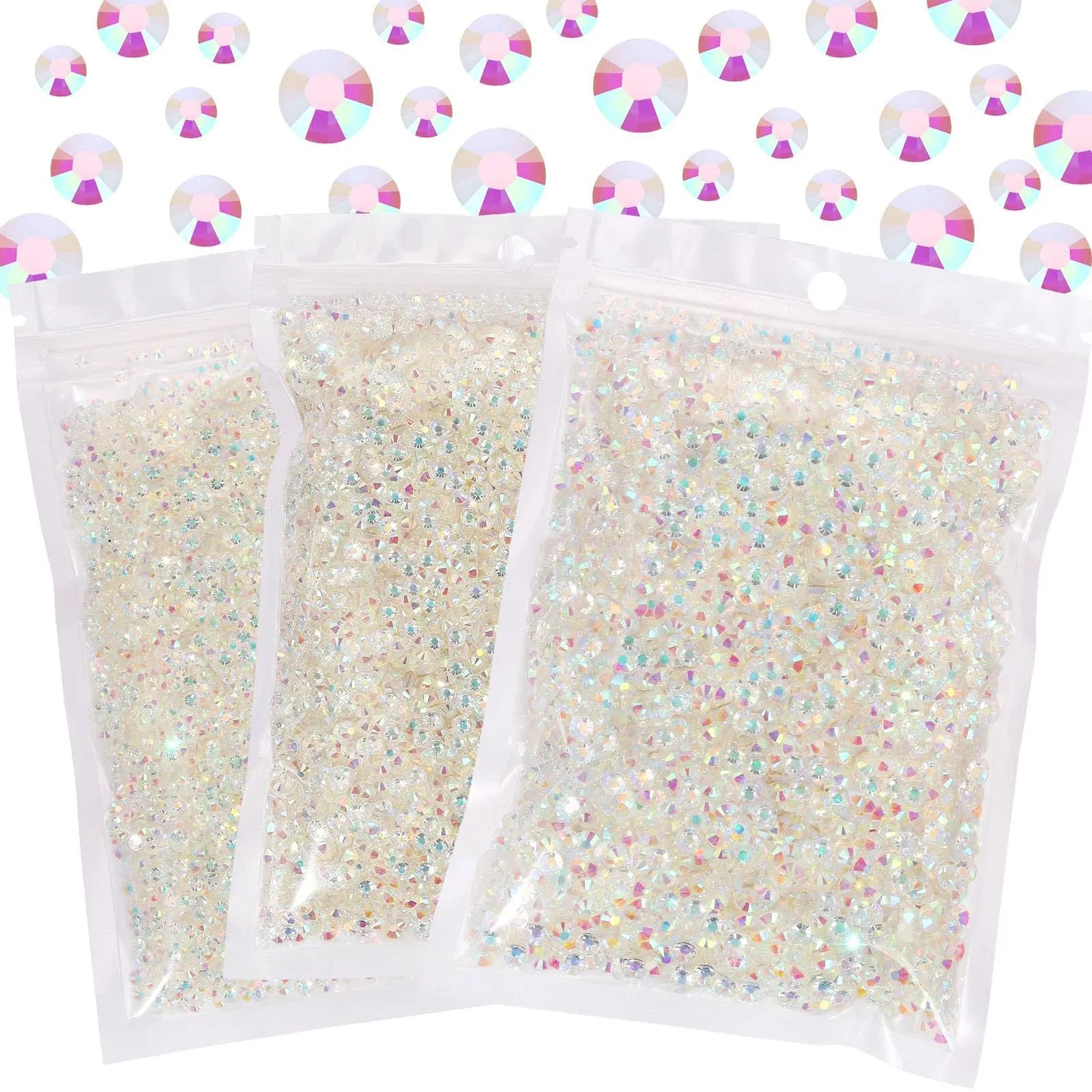 25000 Pcs Transparent Clear AB Resin Flatback Rhinestone, 3 mm 4 mm 5 mm Jelly Resin Non Hotfix Rhinestones for Crafts DIY Design, Tumblers, Clothes, Makeup, Nail Art