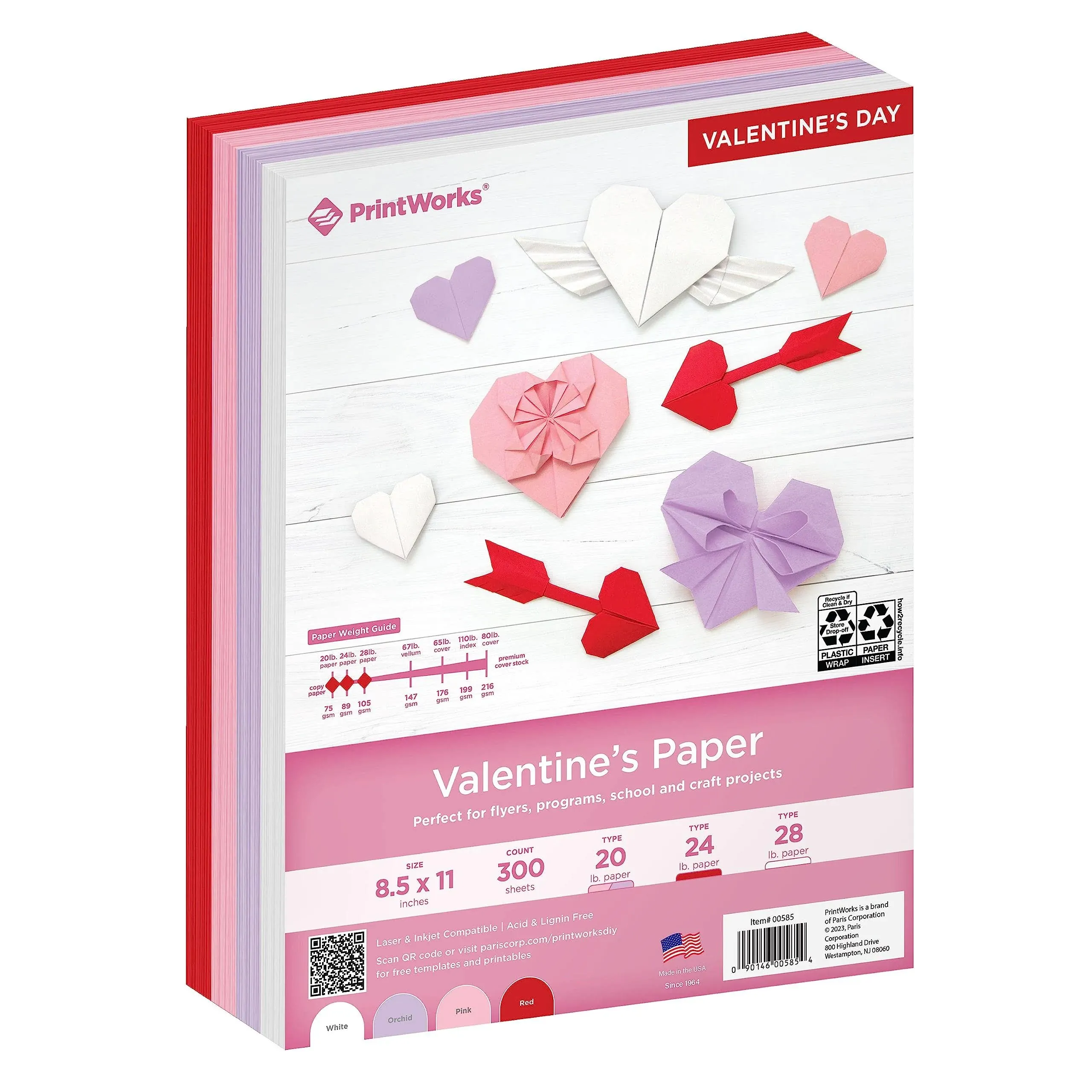 Printworks Valentine's Paper, Assorted Color Pack (Red, White & Pink), 8.5 x 11 ...