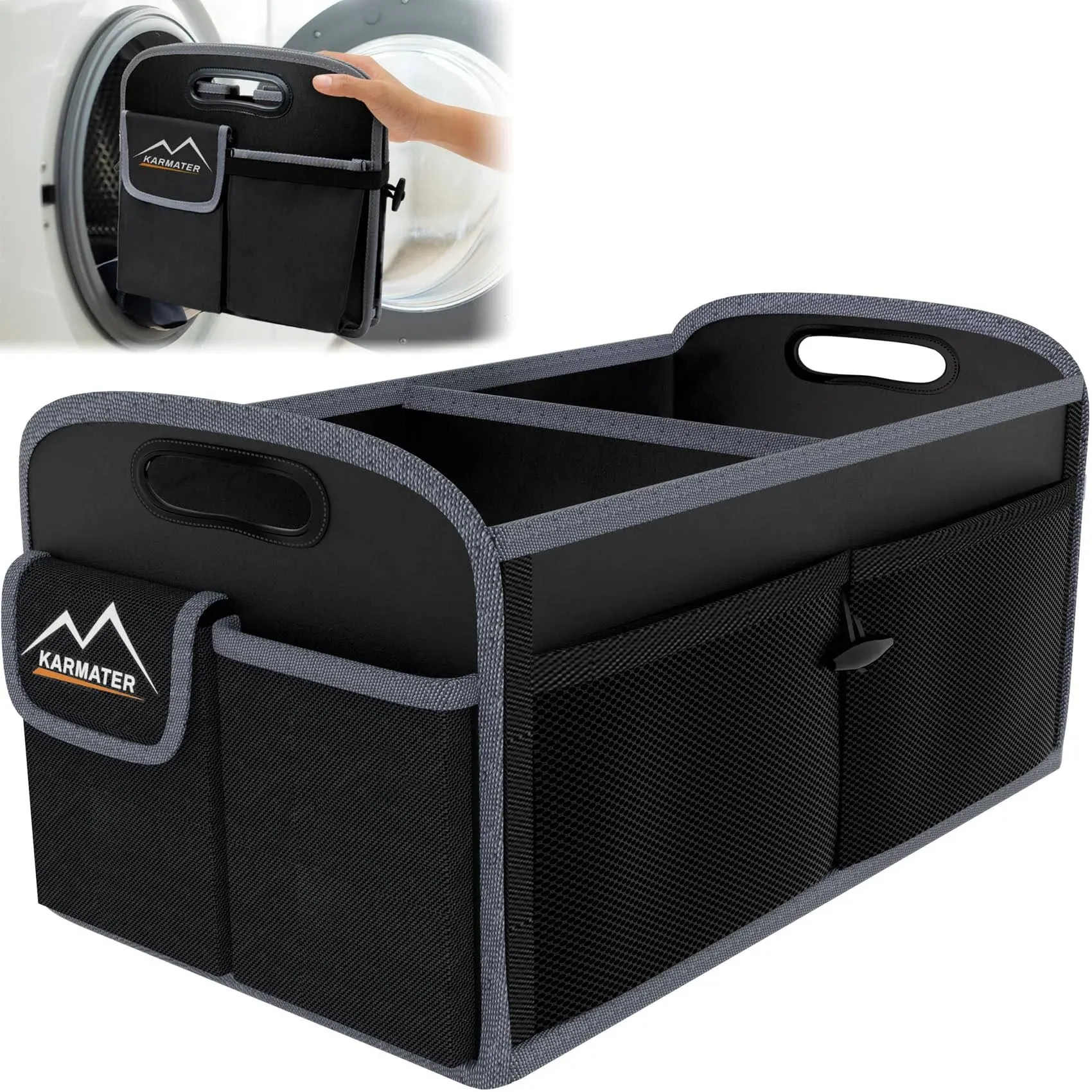 M KARMATER Car Trunk OrganizerMachi<wbr/>ne Washable PP Materials 2 Compartments Ca...